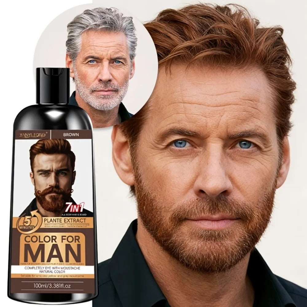 7-in-1 Men's Beard Dye Water, Mild Plant Pigment Men's Beard Natural Hair Color Dye, Portable Coloring,