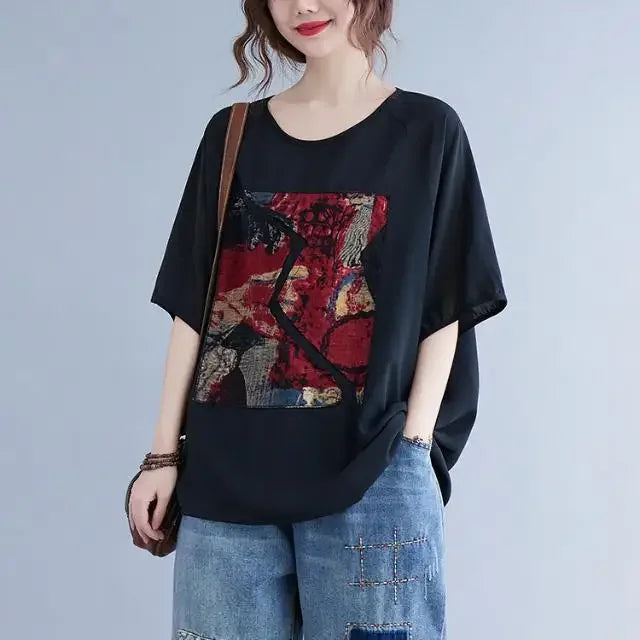 Women summer 2025 new short-sleeved thin loose T-shirt top