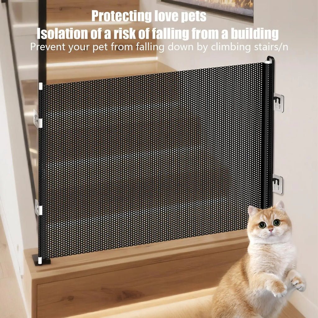 Baby Gate for Stairs Indoor Retractable Stair Barrier 49 Inch Wide Childproof No Drilling Gate for Kitten Puppy House Yard