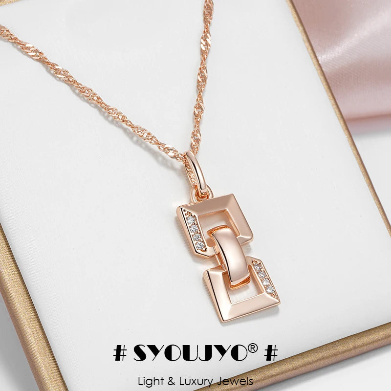 SYOUJYO Square Chain Shape Clossy Natural Zircon Necklaces For Women 585 Rose Gold Color Fine Jewerly