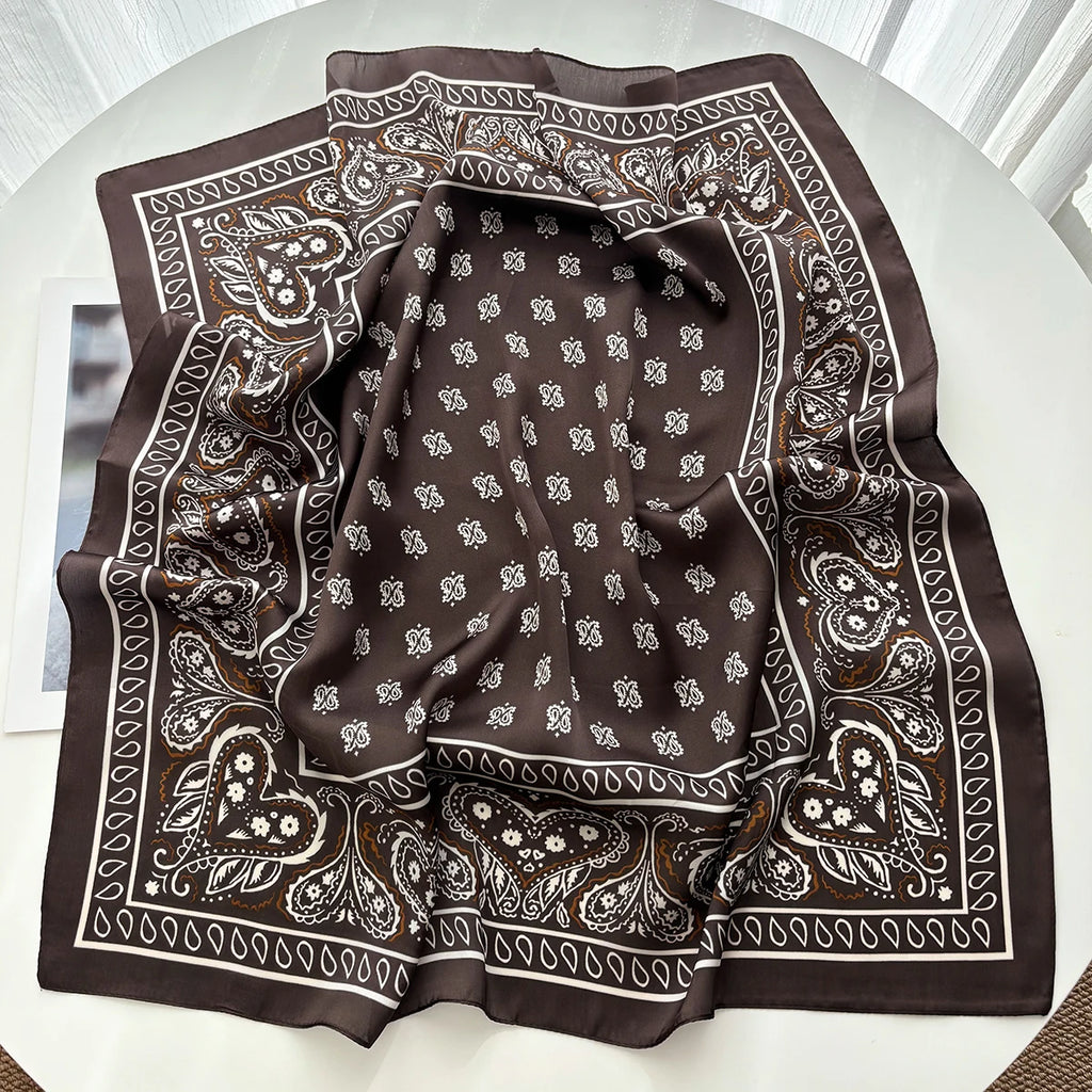 Silk Feeling Square Scarf Women Fashion Paisley Neckerchief Bandana Shawl Scarves Wrap Head Kerchief Hair Band Lady Ties