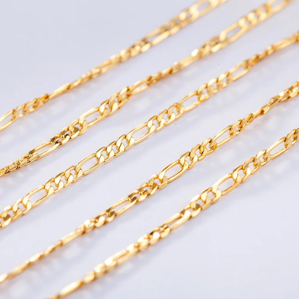 Luxury 24K 9999 Pure Gold real gold Women's Fashion Simple Necklace 2mm Three One Figaro Necklace