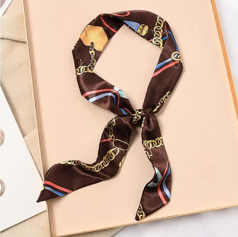 Skinny Silk Scarf Hair Strip Silk Ribbon Small Neck Scarves Bag Handle Ribbon Scarf Kerchief Ladies Ribbon Hair Band Small Scarf