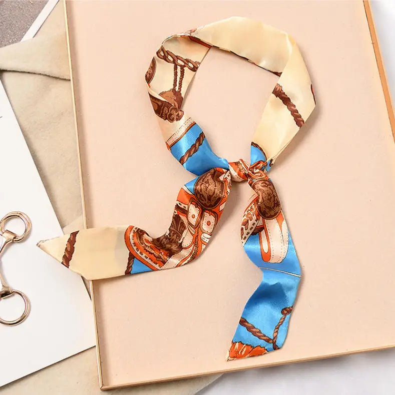 Skinny Silk Scarf Hair Strip Silk Ribbon Small Neck Scarves Bag Handle Ribbon Scarf Kerchief Ladies Ribbon Hair Band Small Scarf