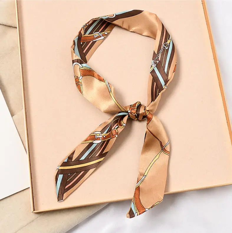 Skinny Silk Scarf Hair Strip Silk Ribbon Small Neck Scarves Bag Handle Ribbon Scarf Kerchief Ladies Ribbon Hair Band Small Scarf