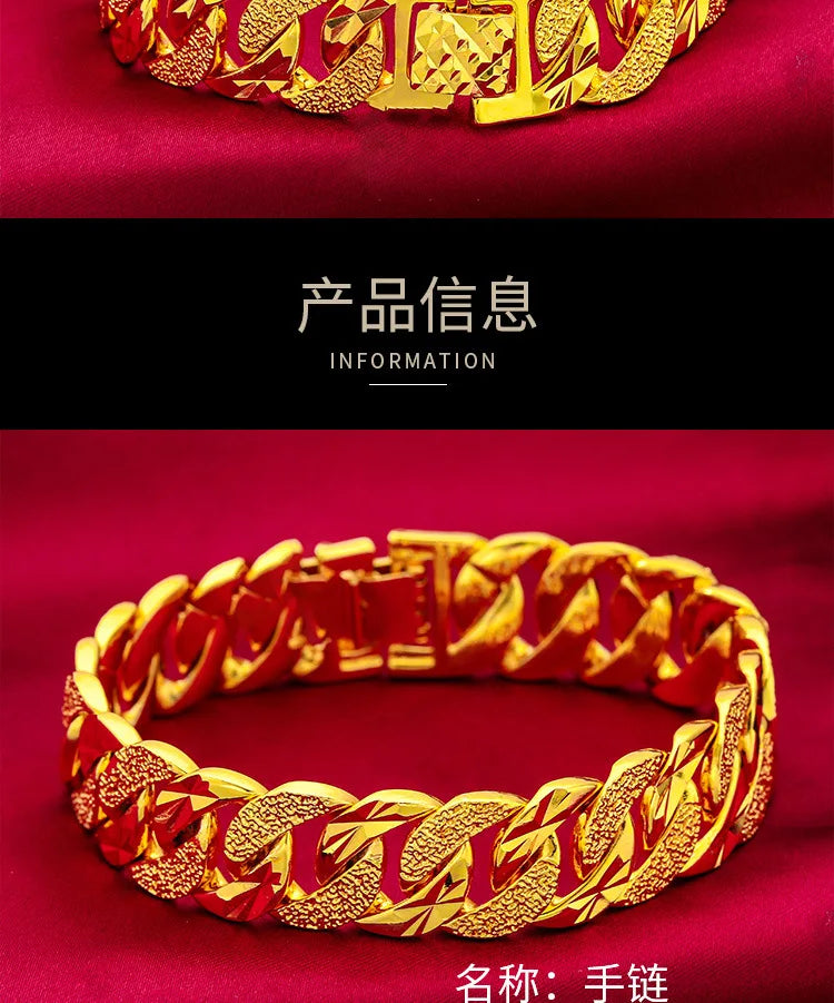 24K Gold 15mm Wide Cuff Bracelet Men AU999 - 24K forged/AU999 certified, 15mm wide, sleek and bold for men
