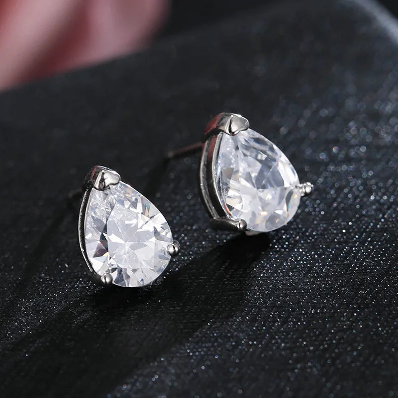Uilz Gorgeous Water Drop Shape White Zirconia Jewerly Set for Women Round Wedding Bridal Necklace Earrings for  Brides
