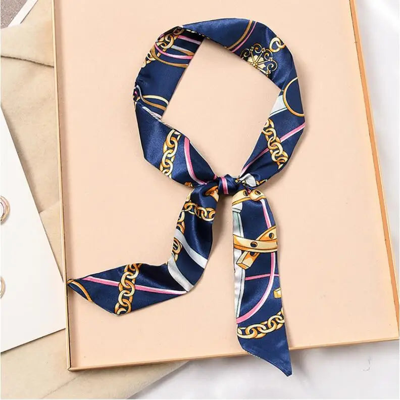 Skinny Silk Scarf Hair Strip Silk Ribbon Small Neck Scarves Bag Handle Ribbon Scarf Kerchief Ladies Ribbon Hair Band Small Scarf