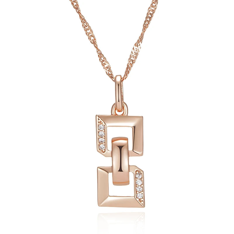SYOUJYO Square Chain Shape Clossy Natural Zircon Necklaces For Women 585 Rose Gold Color Fine Jewerly