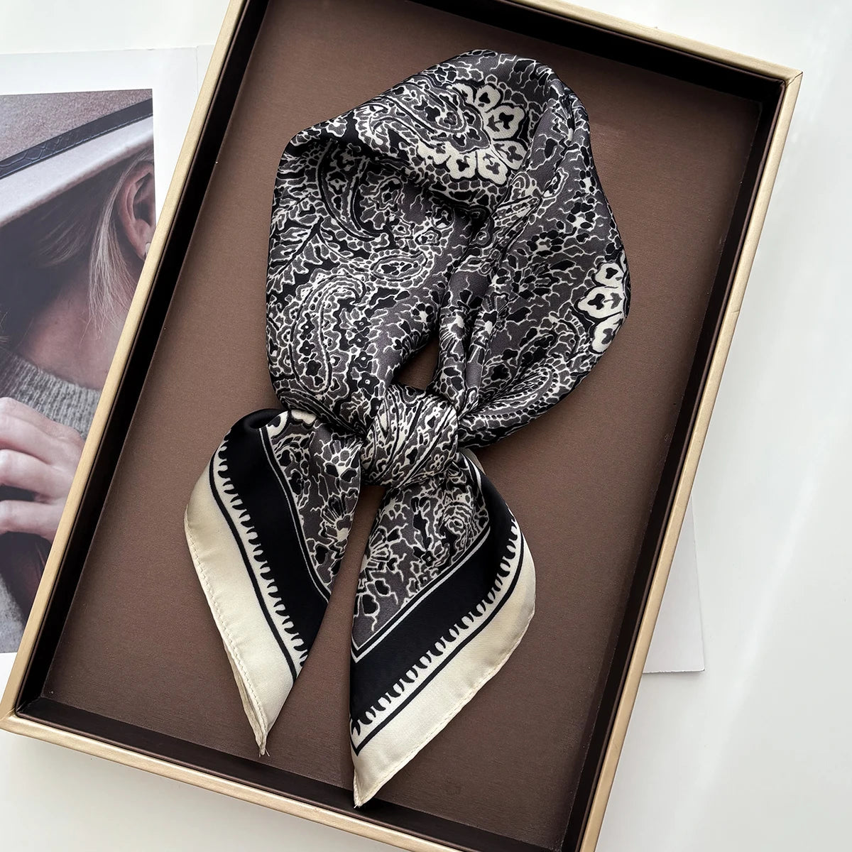 Silk Feeling Square Scarf Women Fashion Paisley Neckerchief Bandana Shawl Scarves Wrap Head Kerchief Hair Band Lady Ties