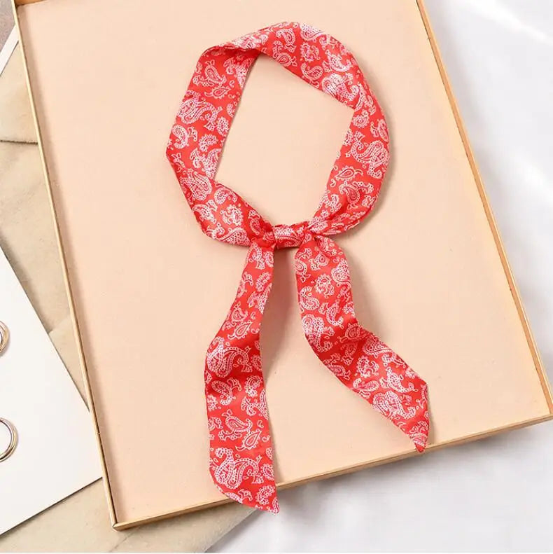 Skinny Silk Scarf Hair Strip Silk Ribbon Small Neck Scarves Bag Handle Ribbon Scarf Kerchief Ladies Ribbon Hair Band Small Scarf