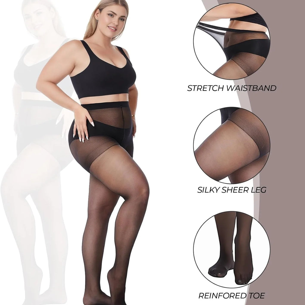 Plus Big Size Sexy Sheer Black Tights Stocking High Waist Pantyhose for Oversize Women XXXL Night Club Party Office Street Wear