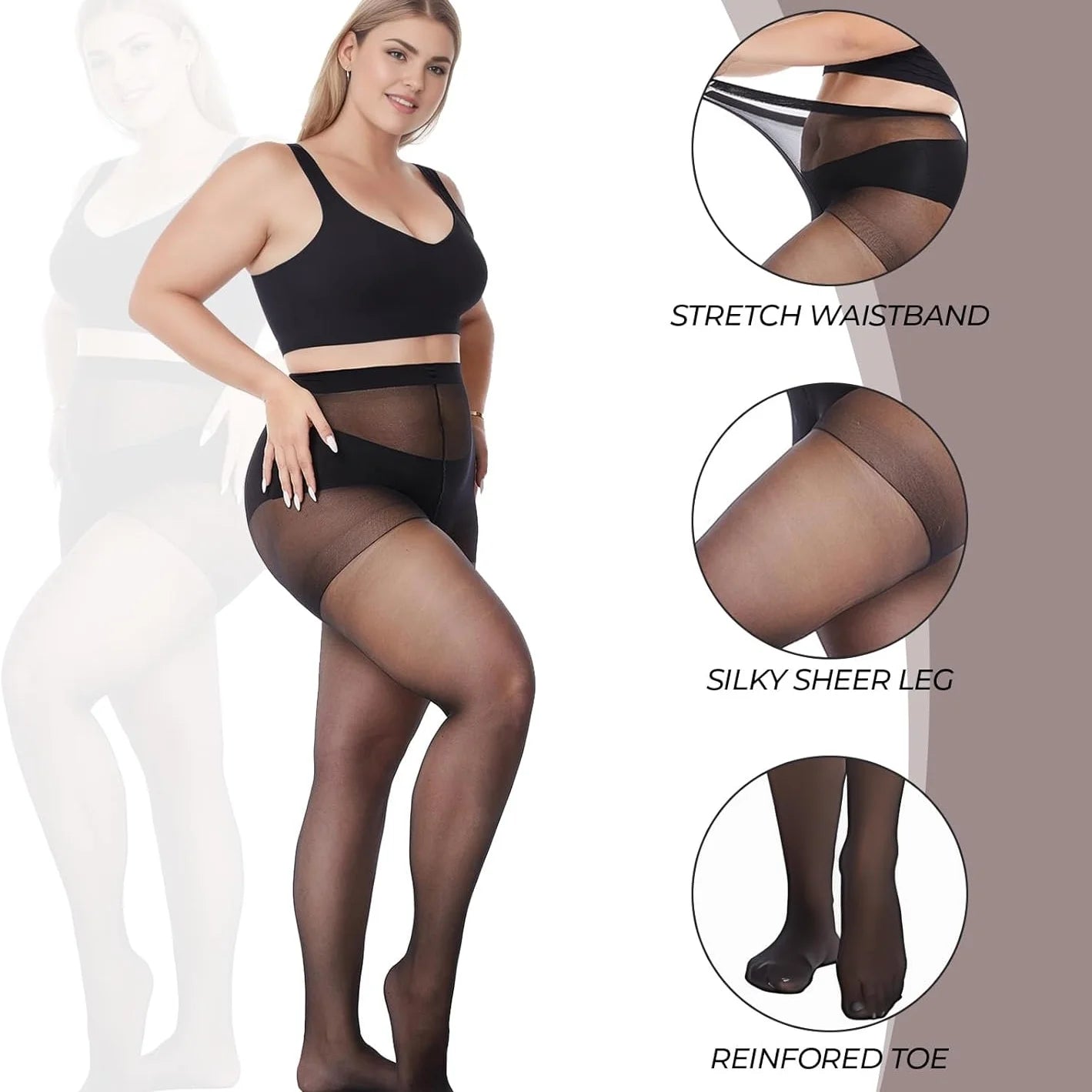 Plus Big Size Sexy Sheer Black Tights Stocking High Waist Pantyhose for Oversize Women XXXL Night Club Party Office Street Wear
