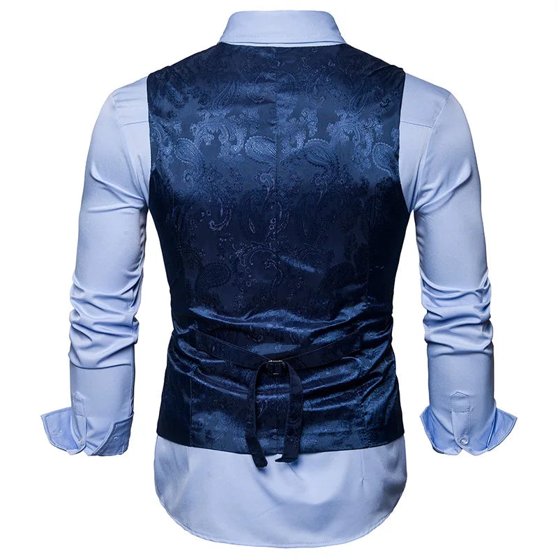 New Men's High-end Jacquard Suit Vest Fashion Double Breasted Slim Vintage Print Formal Waistcoats Men Party Wedding Vest Jacket