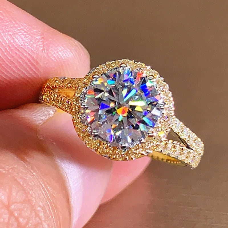 14K Gold 3ct Lab Diamond Ring 925 sterling silver Bijou Engagement Wedding band Rings for Women Bridal Birthday Party Jewelry