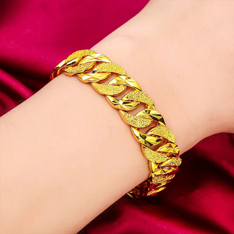 24K Gold 15mm Wide Cuff Bracelet Men AU999 - 24K forged/AU999 certified, 15mm wide, sleek and bold for men