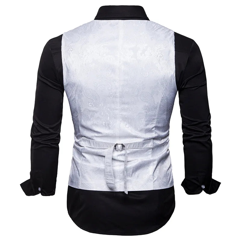 New Men's High-end Jacquard Suit Vest Fashion Double Breasted Slim Vintage Print Formal Waistcoats Men Party Wedding Vest Jacket