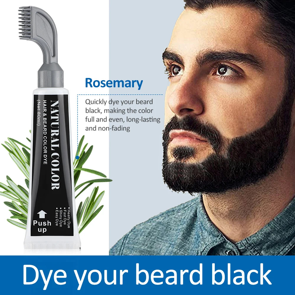 1Sets 3 Minutes Black Beard Dye Cream With Comb 80ml Rosemary Natural Black Beard Dye Shampoo Pure Instant Hair Dye Cream
