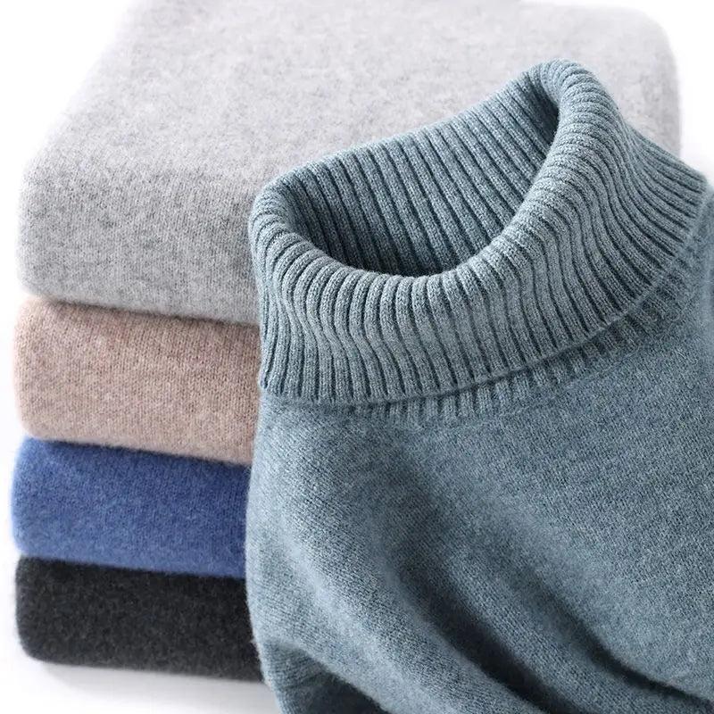 High-neck Men's 100% Pure Cashmere Sweater Autumn Winter Thick and Loose Knitted High-end Base Layer Men's All-cashmere Sweater