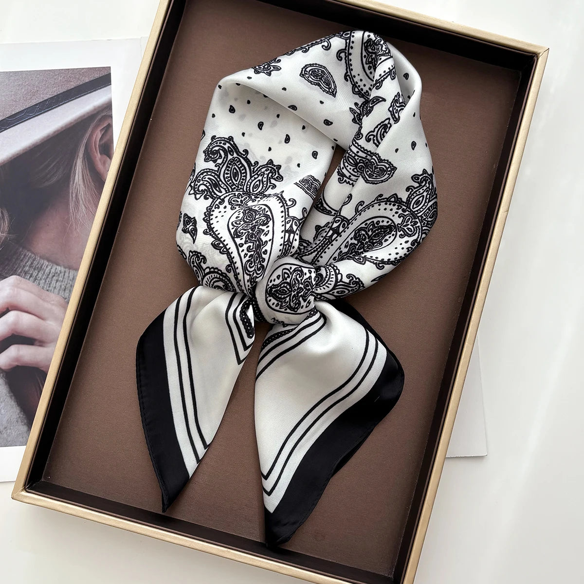 Silk Feeling Square Scarf Women Fashion Paisley Neckerchief Bandana Shawl Scarves Wrap Head Kerchief Hair Band Lady Ties