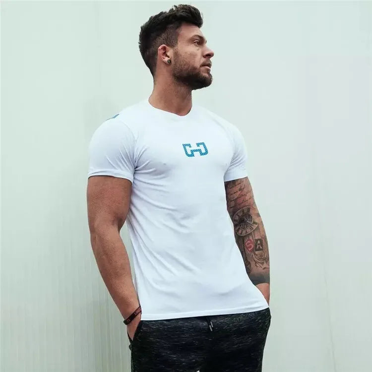 Men's Fashion T Shirt Men Tops Summer Fitness Bodybuilding Clothes Muscle Male Shirts Cotton Slim Fit Tees