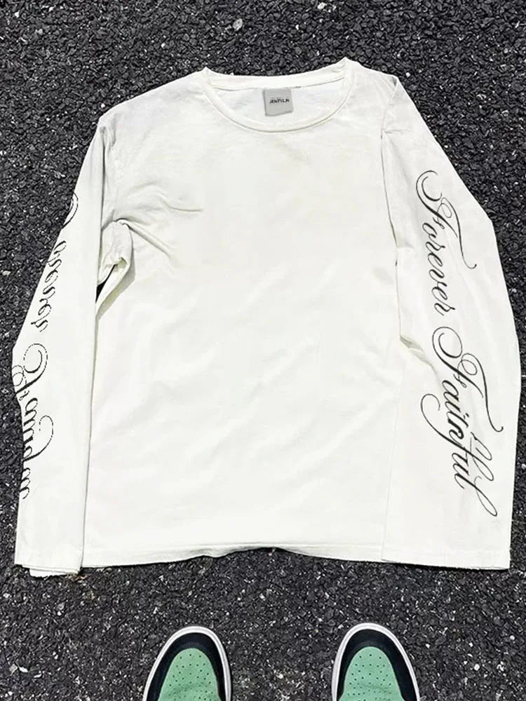 Men Clothing High Quality Letters Graphic Printing Casual Loose Long Sleeve T Shirts Y2K Trend Women Fashion Vintage Streetwear
