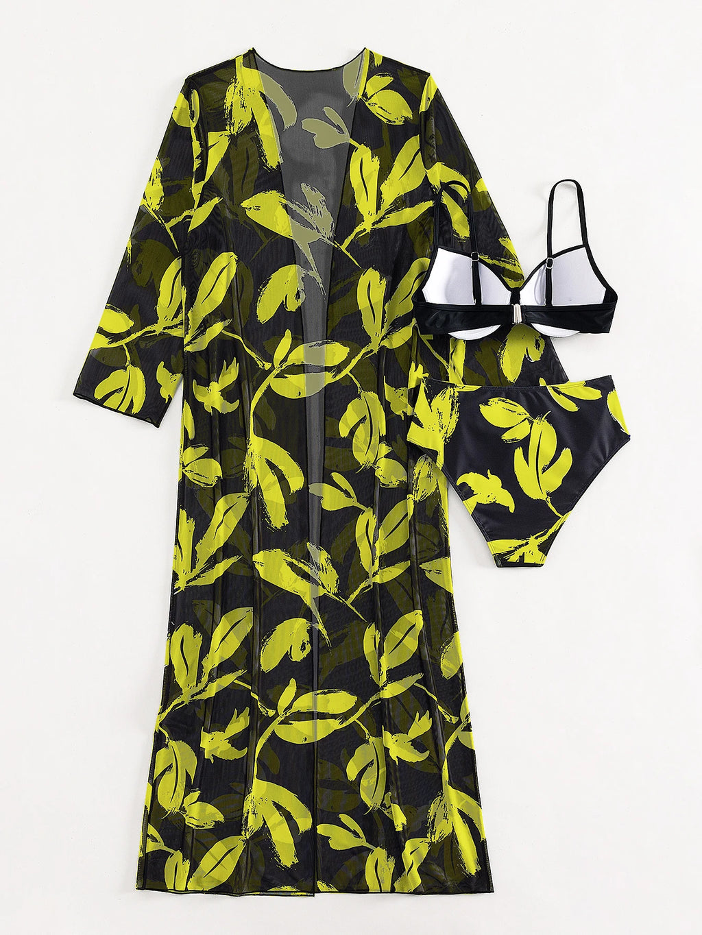 2023 Three Pieces Bikini Set Cover Up Swimwear Women Swimsuit Print Long Sleeve Push Up Bathing Suit Beachwear Swimming Biquini
