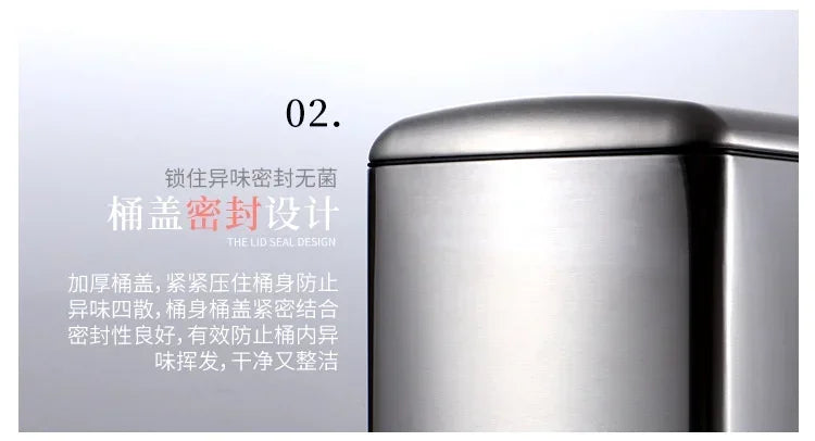 Kitchen Waste Bin 9L, Square Pedal Trash Can with Cover, Stainless Steel Double Bucket Design for Efficient Waste Disposal