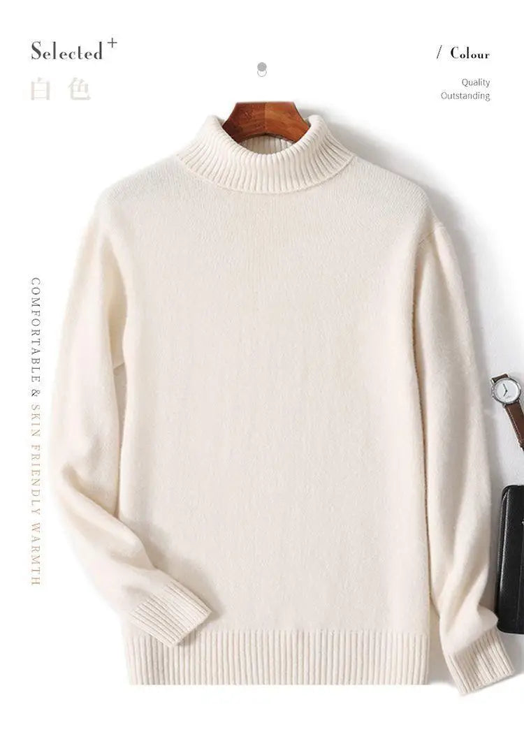 High-neck Men's 100% Pure Cashmere Sweater Autumn Winter Thick and Loose Knitted High-end Base Layer Men's All-cashmere Sweater