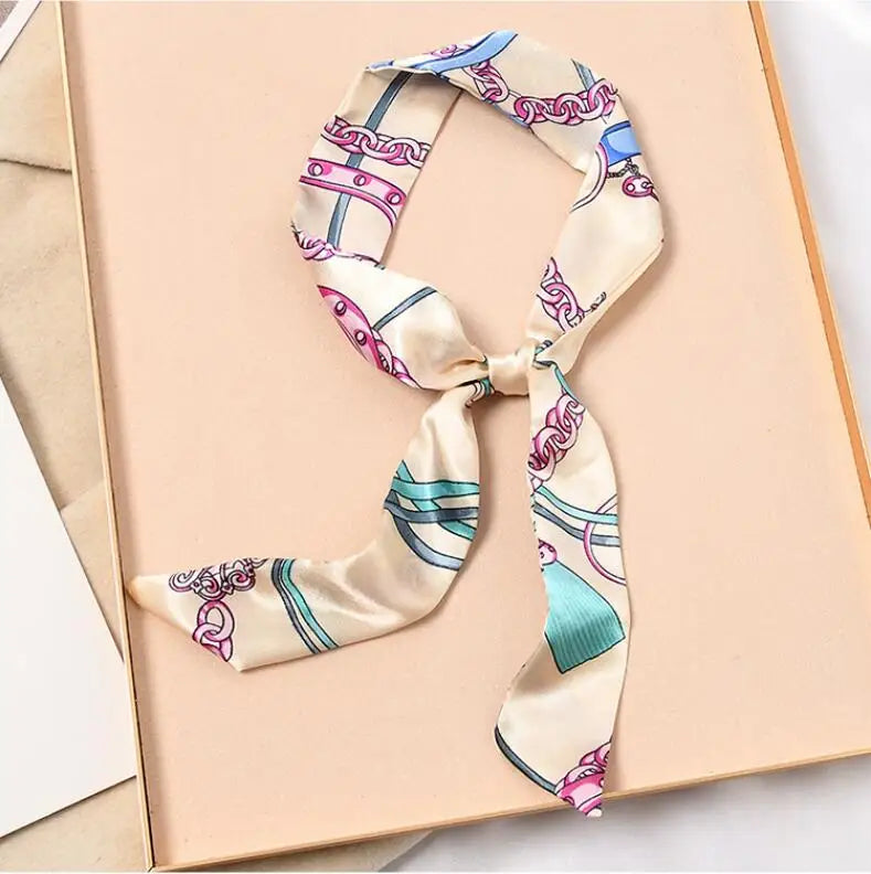 Skinny Silk Scarf Hair Strip Silk Ribbon Small Neck Scarves Bag Handle Ribbon Scarf Kerchief Ladies Ribbon Hair Band Small Scarf