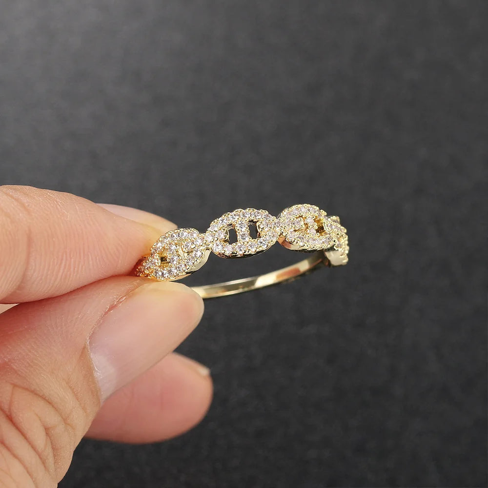 Hip Hop Link Ring for Womens Gold Color Micro-inlaid Zircon Stacking Rings Female Jewelry Fashion Punk Accessories Wholesale R720