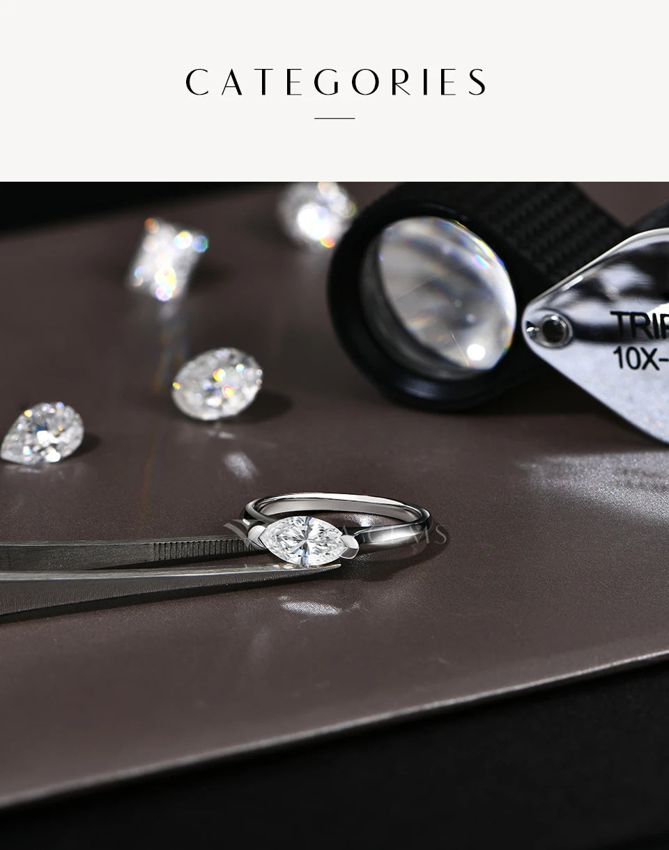 CHARMING Luxury Pure 10K 14K 18K Gold Moissanite Ring Lab Diamond Marquise Cut for Men Women Engagement Party Fine Jewelry Gifts