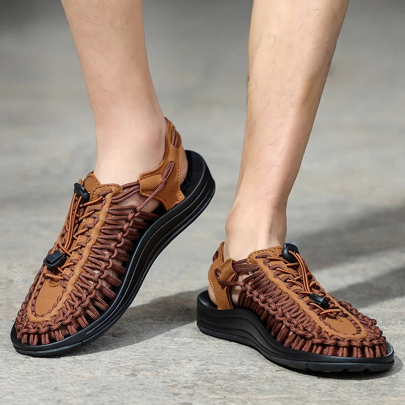 Men Sandals Summer Weave Shoes Boys Sandal Mens Sandles Outdoor Breathable Comfort Slip On Plus Big Size 45 46 Sandalias Hombre