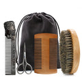 5pcs Beard Brush & Styling Kit - Boar Bristle Brush, Double-Sided Wooden Comb, Scissors, Hair Comb, Professional Grooming Tools