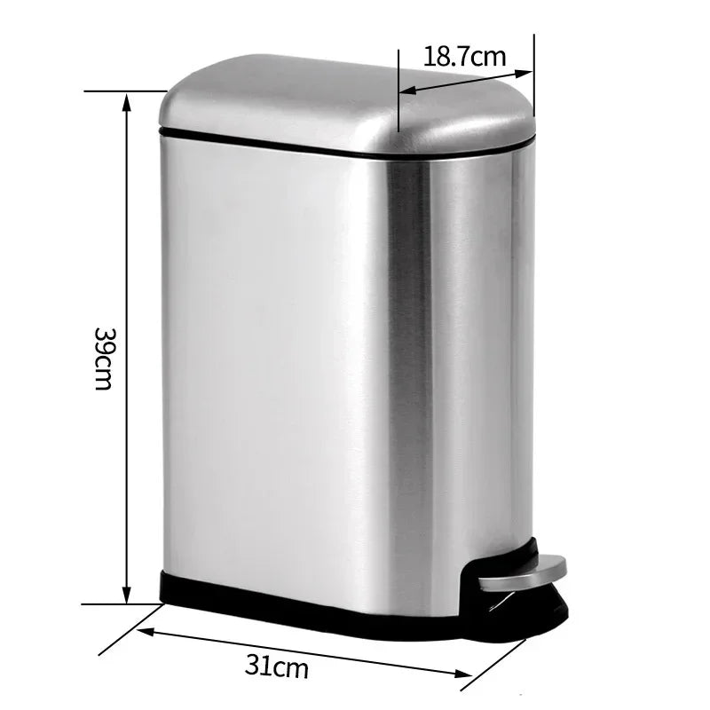 Kitchen Waste Bin 9L, Square Pedal Trash Can with Cover, Stainless Steel Double Bucket Design for Efficient Waste Disposal