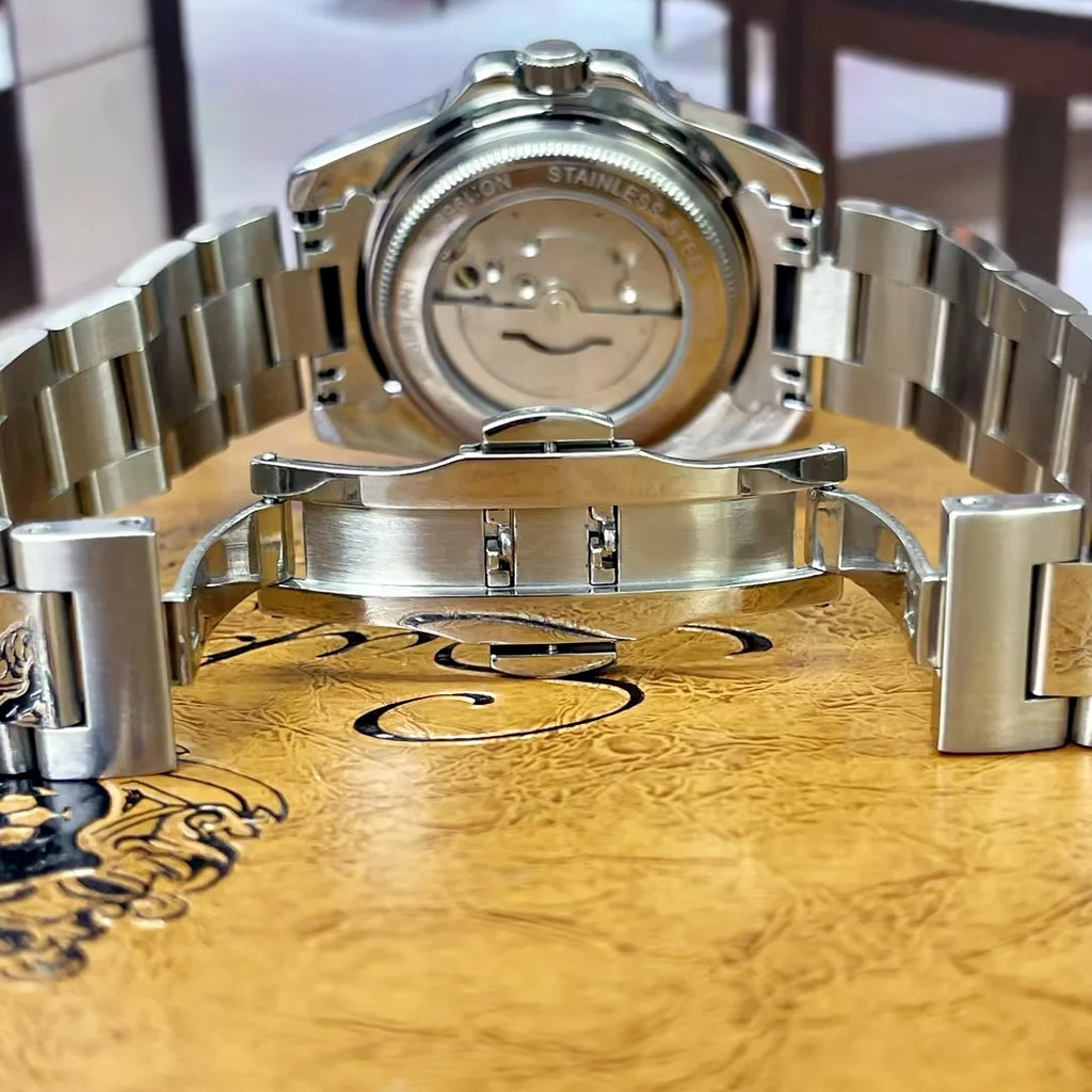 Luxury Men's Skeleton Automatic Mechanical Watch — Stainless Steel, Waterproof