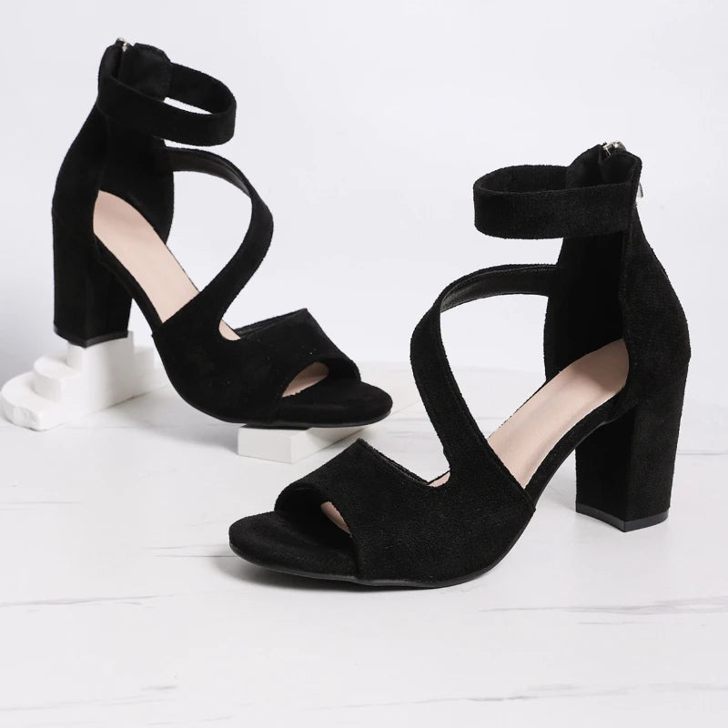 Summer 2025 Women's Sandals Roman Style High Heel Sandals Fashion Casual Solid Color Sandals