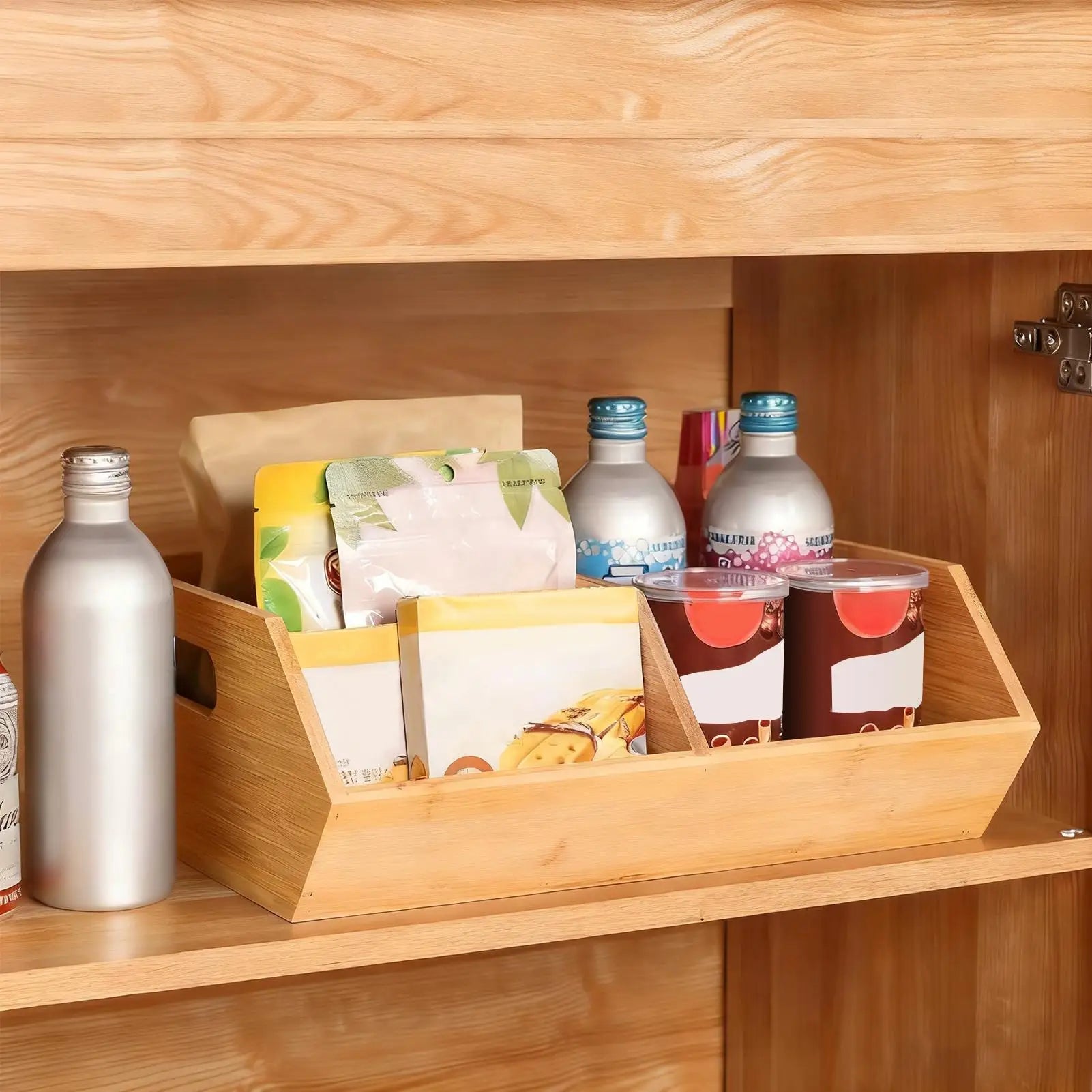 Pantry Organizer Bins Stackable Wooden Container Storage Pantry Bins for Kitchen Bathroom Food Snack Potato Onion Home