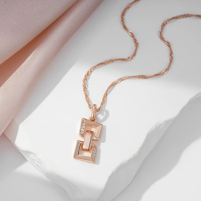 SYOUJYO Square Chain Shape Clossy Natural Zircon Necklaces For Women 585 Rose Gold Color Fine Jewerly