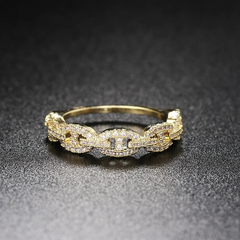 Hip Hop Link Ring for Womens Gold Color Micro-inlaid Zircon Stacking Rings Female Jewelry Fashion Punk Accessories Wholesale R720