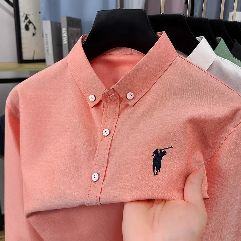 Luxury Goods High-end Embroidery 100% Pure Cotton Long Sleeved Shirt Men's New Shirt Men's Casual Loose Top Business Men