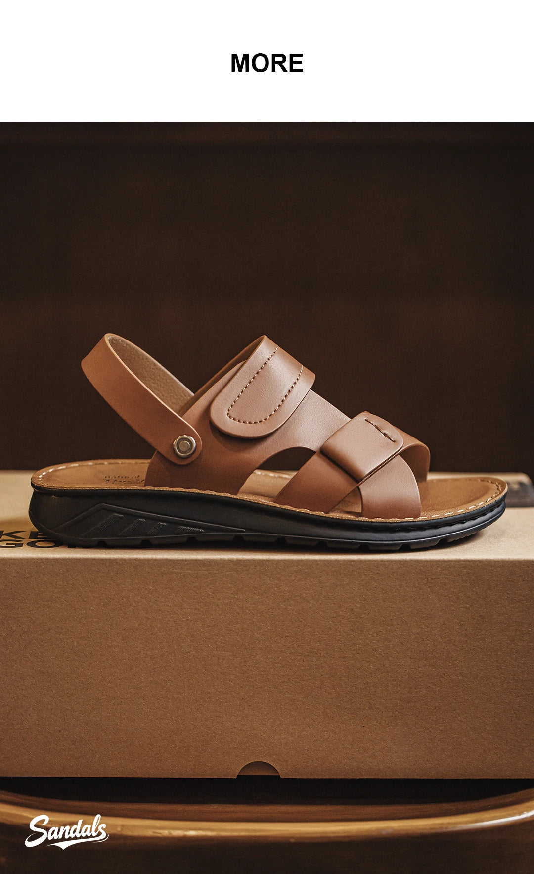 Maden Men's Summer Outdoor Sandals 2-in-1 Beach Slides Synthetic Leather Business Casual Driving Shoes Brown Adjustable Sandals
