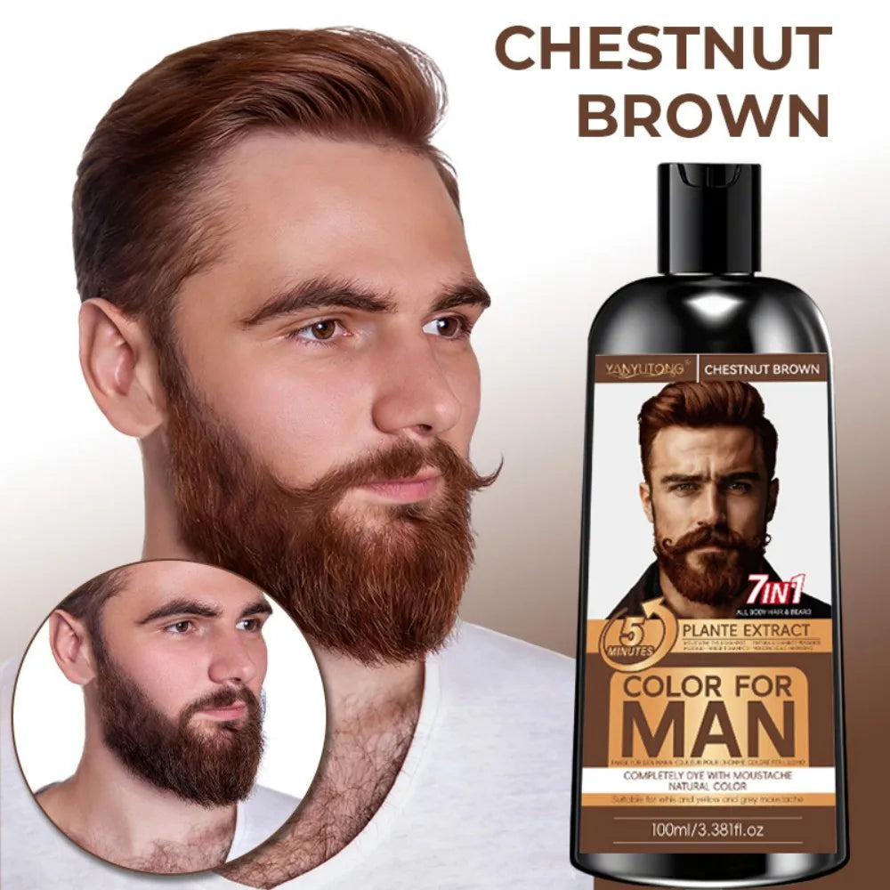 7-in-1 Men's Beard Dye Water, Mild Plant Pigment Men's Beard Natural Hair Color Dye, Portable Coloring,