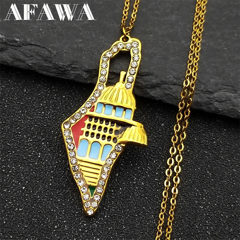 Jerusalem Palace Israel Map Necklace for Women Men Stainless Steel Gold Color Jewish Judaism Chain Jewelry collares
