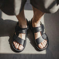 Maden Men's Summer Outdoor Sandals 2-in-1 Beach Slides Synthetic Leather Business Casual Driving Shoes Brown Adjustable Sandals