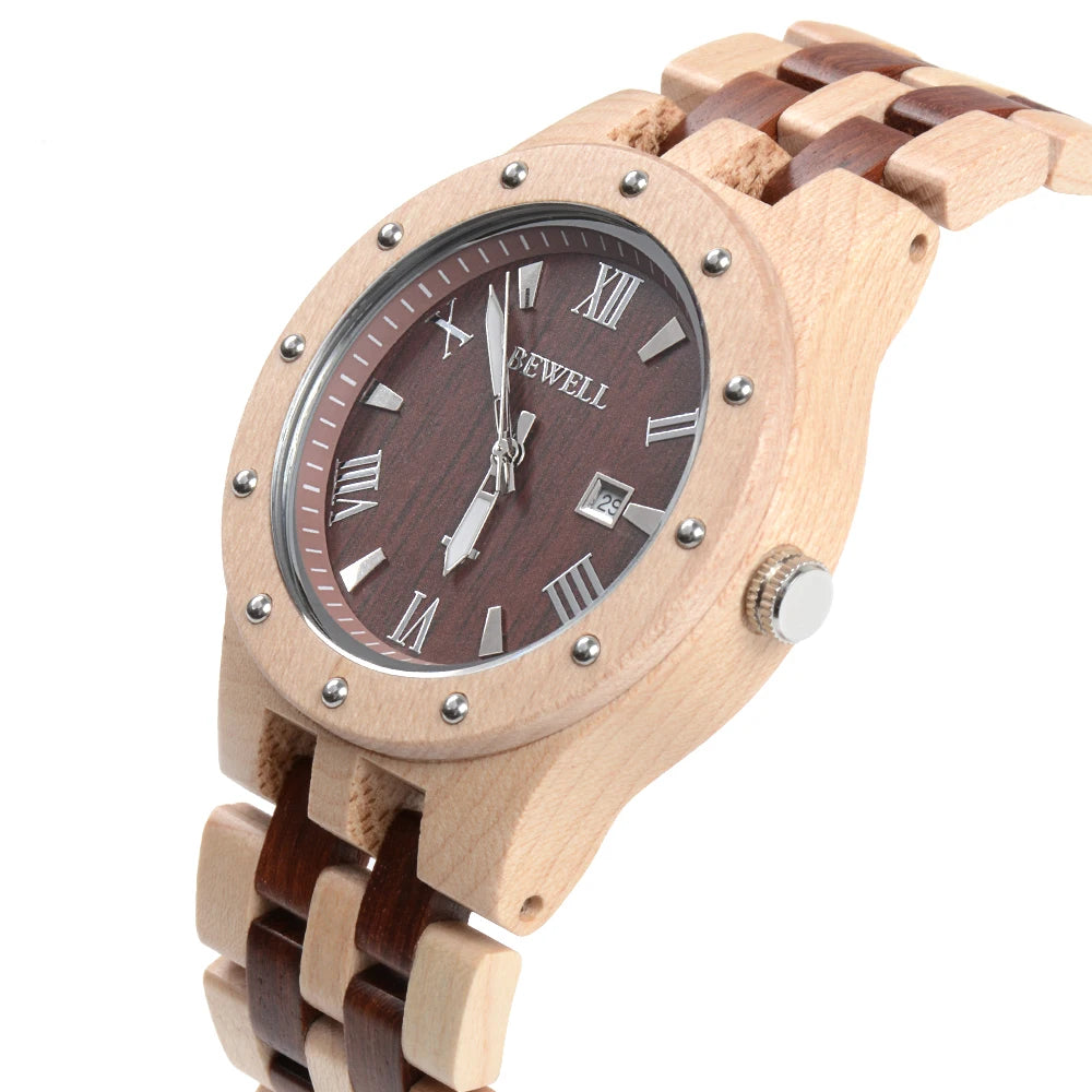 Men's Wooden Watches Handmade Date Display Analog Quartz Luminous Wristwatch