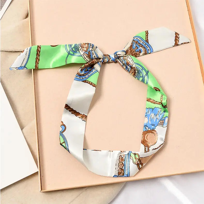 Skinny Silk Scarf Hair Strip Silk Ribbon Small Neck Scarves Bag Handle Ribbon Scarf Kerchief Ladies Ribbon Hair Band Small Scarf