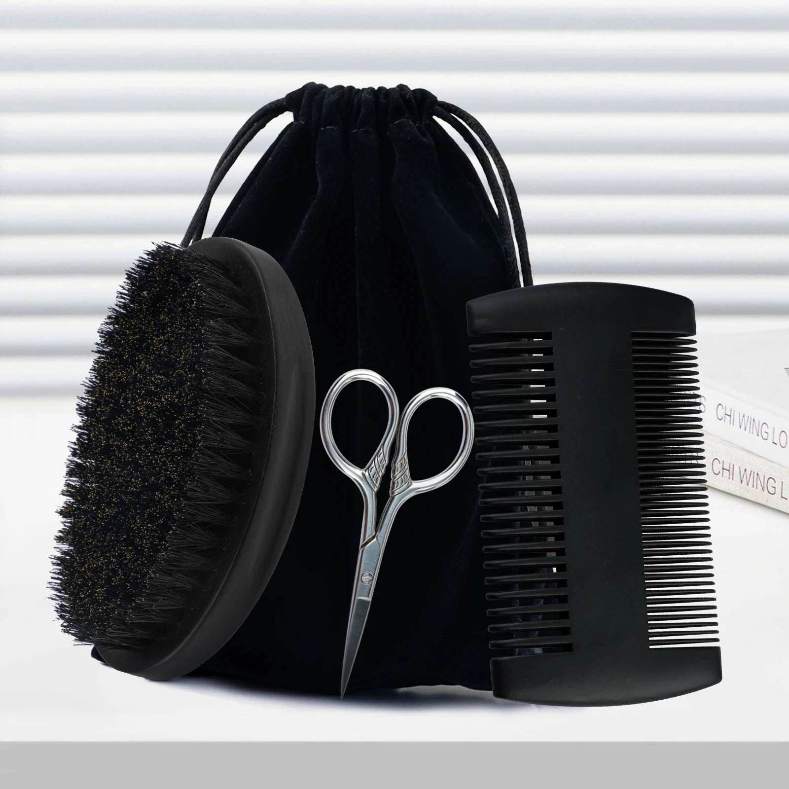 Boar Bristle Wood Beard Brush Kits With Gift Bag Professional Soft Hairdresser Shaving Brush Comb Set Men Mustache Combs