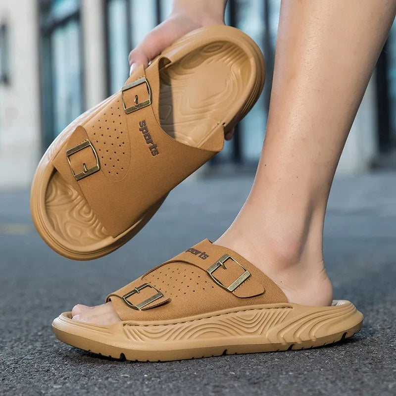 New Business Style Sandals For Men Handmade One Strap Slides Casual Outdoor Beach Walking Comfortable Non-Slip Footwear