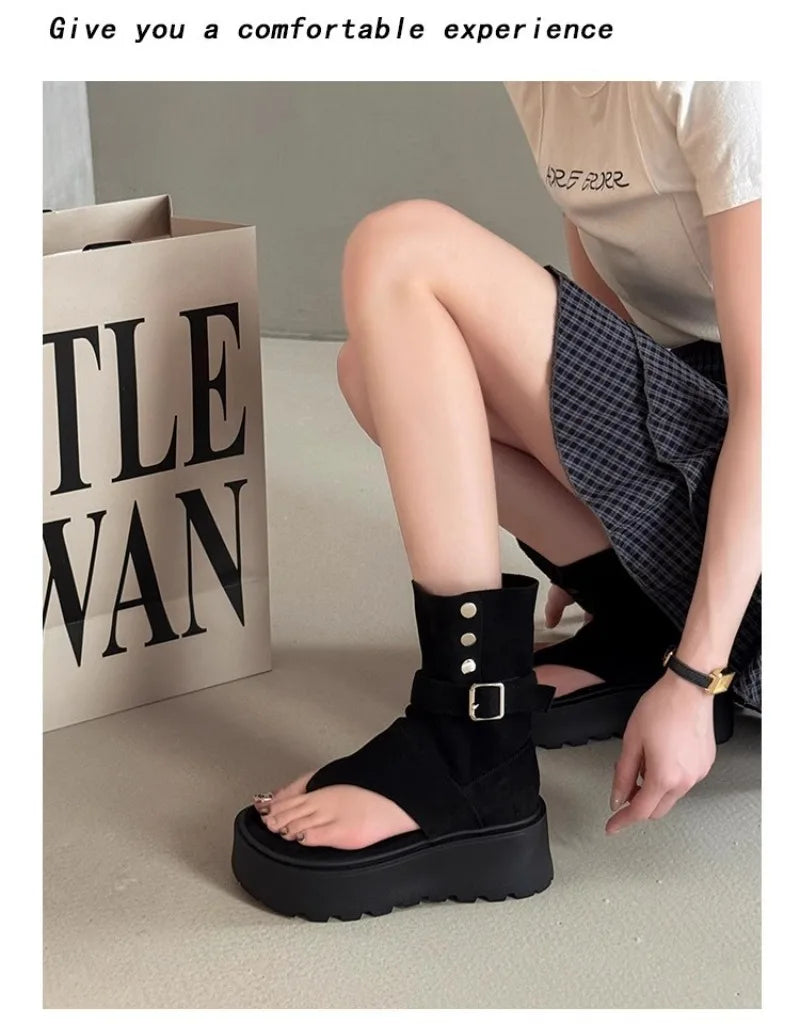 Women's Sandals Summer Fashion Bohemian Platform Sandals Hollow Out Ort Tube Pants Women Boots Retro Roman Boots Sandalias Mujer